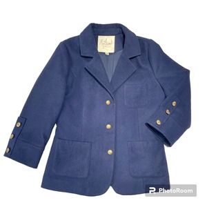 Myrtlewood Navy Button Down Wool Jacket with Gold Buttons - Sz M